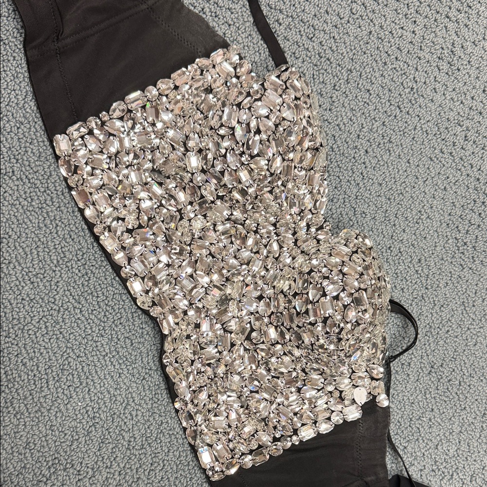 Fashion Nova Black and Silver Embellished Top
